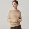 35 Caxemira 2026 Outono Novo Feminino Irregular Assimétrico Ombro Base Camiseta Doce Estilo Cor Sólida Assimétrico Ombro Suéter Quente