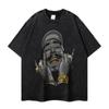 Camiseta de manga corta con estampado de rap hip hop antiguo de lavado pesado de estilo americano para hombre, camiseta informal holgada de media manga de marca de moda transfronteriza