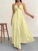 Vestido de Verano Nuevo Transfronterizo Popular para Mujer con Escote en V Profundo Estilo Bohemio con Cinturón para Boda Festival Fiesta