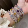Pulsera Flor Redonda de Circonita Super Brillante Pulsera de Lujo Ligero Gama Alta Colorida Dopamina Exquisita Joyería de Moda Venta al por Mayor