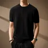 Camiseta Fresca de Manga Corta con Cuello Henry Estilo Old Money para Hombre, Nueva Camisa de Punto Casual Americana de Verano para Commuter con Cuello Redondo