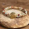 Pulseira Tendência Estilo Boêmio com Turquesa Imperial, Pulseira Árvore da Vida com Contas em Camada Dupla Tecida à Mão