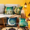 Funda de Almohada con Atmósfera Festiva de Oriente Medio, Serie Verde Impresión 2D de Linterna, Luna y Castillo, Cojín para el Hogar al por Mayor