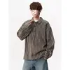 Estilo Old Money Camisa Retro a Rayas Hombre Otoño Sensación de Alta Gama Camisa de Manga Larga Sensación Relajada Canalla Guapo Solapa Ropa Exterior Superior