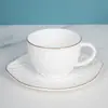 Xícara de café estilo europeu de porcelana óssea com borda dourada, conjunto de xícara e pires de cerâmica com aparência sofisticada, presente, atacado, xícara de chá da tarde para casa