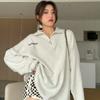 TikTok para 320g uma peça de veludo polo colar feminino inverno coreano solto zíper design casual top