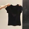 Camiseta base versátil de algodón, cómoda, de manga corta casual para mujer, estilo coreano, verano, cintura alta elástica ajustada