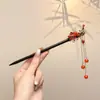 Grampo de Cabelo Flor de Veludo Estilo Antigo, Novo Grampo de Cabelo Estilo Chinês com Toque de Luxo, Grampo de Cabelo de Madeira de Nicho, Grampo de Cabelo Hanfu para a Parte de Trás da Cabeça, Grampo de Cabelo Feminino, Acessório de Cabelo, Adorno de Cabeça