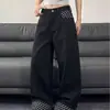 Jeans retrô americano plus size com rebites e sabre cruzado para homens e mulheres, estilo high street, corte solto, modelagem que emagrece, caimento fluido, calça casual de perna larga
