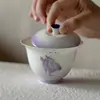 Gaiwan de Cerámica Morado Degradado para Uso Doméstico, Tazón de Té de Alto Valor Estético para Mujeres, Adecuado para Té Kung Fu
