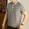 Camisa Polo de Estilo Nuevo para Verano para Hombres de Mediana Edad y Mayores, Camisa Polo Rayada Ligera de Negocios de Manga Corta para Papás de Mediana Edad