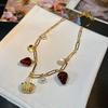 KS Nova Pulseira de Morango Nicho Ins Cobre Banhado a Ouro Real Fruta Marca Fixa Alta Dopamina Colar Brincos