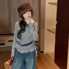 Ropa interior para niñas de otoño e invierno, talla mediana a grande, nueva, con encaje, irregular, manga larga, camiseta ajustada, elástica, top interior