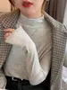 Camisa de base para mulheres, outono e inverno, top estiloso para usar por baixo, suéter de tricô novo estilo, suéter de gola semifechada, tamanho único