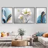 Pintura decorativa tríptico para sala de estar al por mayor de fábrica, alto sentido, moderno, minimalista, pared de fondo de sofá, pintura mural de pared de plantas y flores