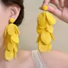 Pendientes de Borla de Pétalos de Gasa Amarilla Brisa Ligera para Mujer, Pendientes Exagerados para Vacaciones en la Playa, Pendientes de Botón Únicos y Hermosos