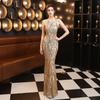 18165 # 2020 Novo Vestido Longo de Noite Cauda de Peixe com Lantejoulas Evento de Exposição de Modelos de Carro Performance Etiqueta de Banquete