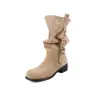 Botines cortos de piel de vaca súper suaves con punta redonda para mujer, nuevo modelo 2026, botas de montar de tacón grueso que aumentan la altura, botas western versátiles, botas de tacón apilado fruncidas
