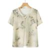 Camiseta de Verão de Manga Curta da Vovó Feminina Meia-idade e Idosa Verão Estilo Ocidental Falso Duas Peças Blusa de Chiffon Roupas para Senhora Idosa