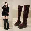 Botas altas de gamuza de doble uso para mujer, nuevo modelo 2026, con plataforma gruesa, adelgazantes, que aumentan la altura, tacón grueso, botas ajustadas hasta la rodilla