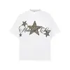 Camiseta Redonda de Manga Corta con Bordado de Estrellas Retro Americanas y Estampado de Leopardo para Hombres y Mujeres, Tops Casuales Sueltos y Versátiles de Verano para Parejas