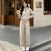 Conjunto de Ropa Coreano para Mujer Otoño e Invierno Nuevo para Mujeres Petites: Conjunto de Dos Piezas: Sudadera con Capucha y Cremallera de Manga Larga y Pantalones de Pierna Ancha