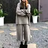 Conjunto de suéter casual de moda nuevo para otoño e invierno, grueso, extragrande, transfronterizo, para mujer, conjunto de dos piezas de punto holgado con pantalones de pierna ancha para mujer