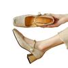 Sapatos de salto alto de primavera, sapatos femininos de camada única, novos, estilo chinês, estilo nacional, sapatos Mary Jane de cabeça quadrada, salto grosso com pérola francesa