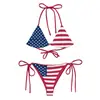 Traje de Baño Europeo y Americano Nuevo, Bikini de Dos Piezas con Estampado Nacional, Bloques de Color, Traje de Baño Sexy, Conjunto Transfronterizo, Estilo Playa