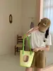 Bolso tipo cubo con estampado de ilustración linda estilo coreano, bolso de hombro para almuerzo de gran capacidad, bolso de lona casual fresco y versátil para viajes