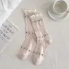 Calcetines de Algodón de Xinjiang para Mujer, Versátiles de Caña Media Finos Estilo Ballet con Estampado Floral, Puño de Burbuja, Calcetines Holgados, Calcetines sin Costuras para Maternidad