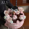 Roupas de Flor Outono e Inverno Novo Pelúcia Abraço Redondo Balde Arranjo de Flores Caixa de Presente de Quatro Peças de Inverno Pronto para Venda