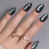 24 Piezas Fábrica de Origen Uñas Portátiles Ojo de Gato Negro Forma de Almendra Estrellada Punto Estrellado Uñas Portátiles Terminadas