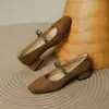 Zapatos Mary Jane Retro de Punta Cuadrada Primavera y Verano 2025 Nuevo Estilo Cómodos y Versátiles Zapatos de Salón de Tacón Grueso de Una Línea para Mujer