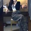 Calças de garra camufladas femininas outono quente menina high street solto 2023 nova cintura alta perna larga jeans fino na moda