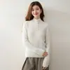 Suéter de caxemira com fivela de metal para mulheres, abotoado, gola alta discreta, manga longa, estilo francês, suéter de tricô, caimento justo, afina a silhueta, segunda pele de tricô