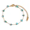 Moda Europeia e Americana Popular de Nicho Colar Banhado a Ouro 18K de Aço Inoxidável Turquesa Azul Pedrinhas Corrente Artesanal Pulseira para Mulheres