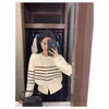 Diseño minimalista de estilo coreano, cárdigan de manga larga a rayas color-block para mujer, moda otoño/invierno, elegante y de corte holgado, efecto adelgazante