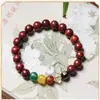Pulseira de Madeira Subjugadora de Dragões das Seis Vias da Montanha Wutai com Contas de Buda de Padrão Completo de Material Antigo, Pulseira de Estilo Étnico com Contas de Buda das Cinco Vias da Sorte