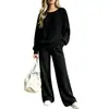 Traje de Punto Transfronterizo Europeo y Americano de Comercio Exterior para Mujer Otoño e Invierno 2026, Conjunto de Dos Piezas, Top de Cuello Redondo de Manga Larga, Pantalones de Pierna Ancha al por Mayor