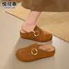 Mules confortáveis de couro genuíno com separador de dedos e bico fechado para mulheres, estilo slip-on, novo modelo outono 2026, com sola grossa e aumento interno de altura, sapatos estilo Birkenstock