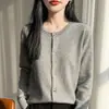 Cardigan de Tricô Simples Estilo Novo Outono/Primavera Cor Lisa com Strass Feminino de Botão Único para o Trabalho Afinando a Silhueta Temperamento Manga Longa