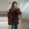 Elegante Jaqueta Curta de Cor Sólida Estilo Britânico com Cinto Trench Coat Moda Feminina Transfronteiriça para Férias de Primavera e Outono 2026