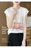 Verano Nuevo Estilo Manga Corta con Vuelo Pequeño Estampada Cuello Redondo Camiseta de Manga Corta para Mujer Moda Delgada Casual Versátil Top Fino