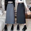 Falda de Traje Negra para Mujer 2025 Nuevo Primavera y Otoño Caliente Cintura Alta Adelgazante Línea A Abertura Elegante Todo Combinable