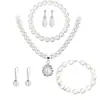 Joyería Popular Europea y Americana Nueva Transfronteriza, Exquisito Collar de Perlas y Pendientes de Moda, Conjunto de Tres Piezas de Collar Estilo Francés