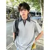 Camiseta de manga corta de mezclilla falsa de dos piezas para hombre, marca de moda de verano, cuello polo de alta gama, top elegante y holgado de media manga