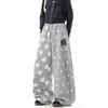 Pantalones de Chándal Grises con Estampado Integral de Estrellas Estilo Americano para Mujeres y Hombres, Pantalones Deportivos de Jazz para Invierno, Pantalones Holgados Casuales