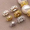 Cobre bañado en oro de 18k con diamantes, espaciadores grandes estilo encaje, cuentas tipo barril, tapas para cuentas, accesorios para pulsera de perlas DIY