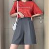 Shorts de Terno Cáqui Feminino Verão Cintura Alta Emagrecimento Solto Casual Tamanho Pequeno Grande A -5 Calças Médias